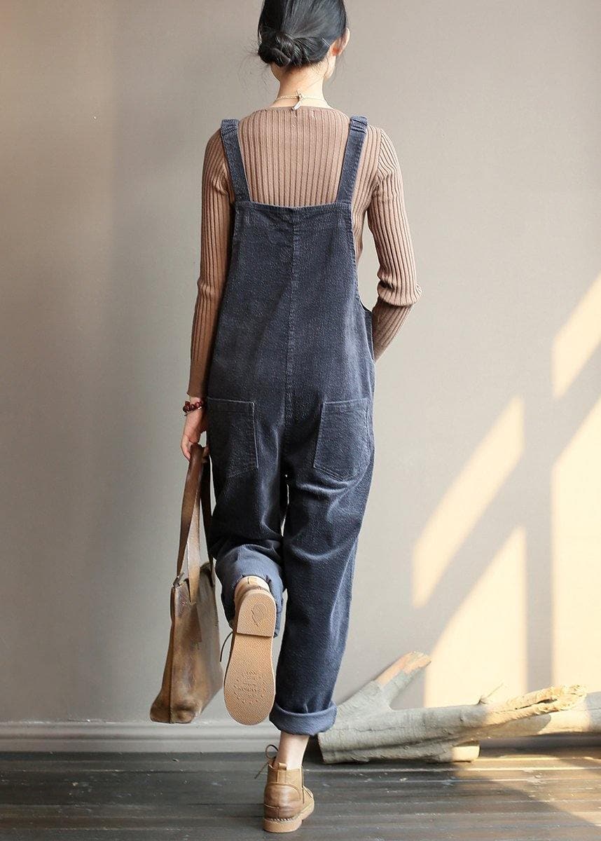 Loose gray corduroy pants overalls college style forest jumpsuit JPTS200522