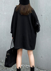 Loose black clothes Women high neck patchwork loose Dress AT-LTP201022