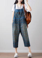 Loose dark Blue Print denim Jumpsuit Spring dylinoshop