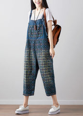 Loose dark Blue Print denim Jumpsuit Spring dylinoshop