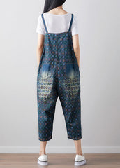 Loose dark Blue Print denim Jumpsuit Spring dylinoshop