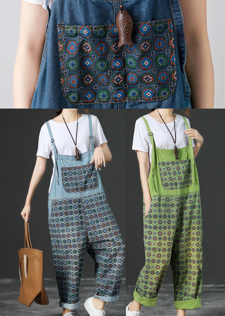 Loose dark Blue Print denim Jumpsuit Spring dylinoshop