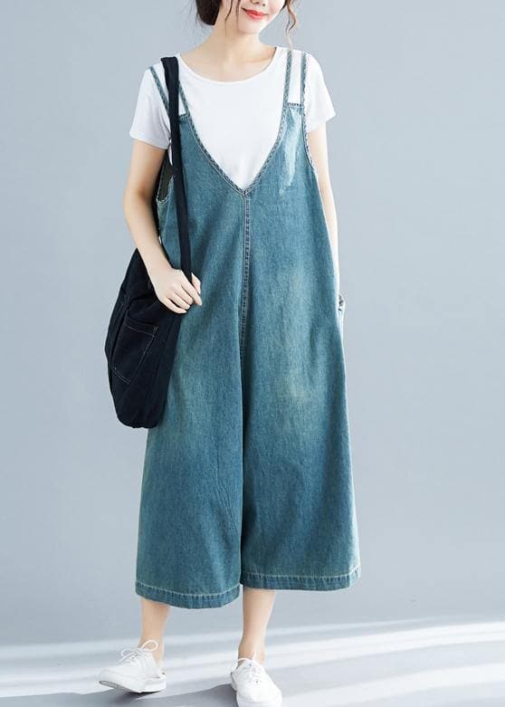 Loose denim blue cotton Tunics Korea loose jumpsuit pants JPTS190326