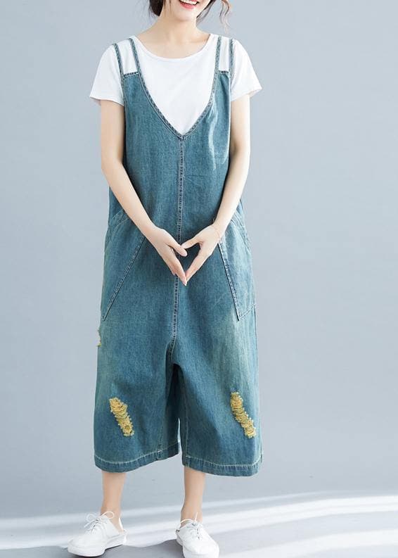 Loose denim blue cotton Tunics Korea loose jumpsuit pants JPTS190326