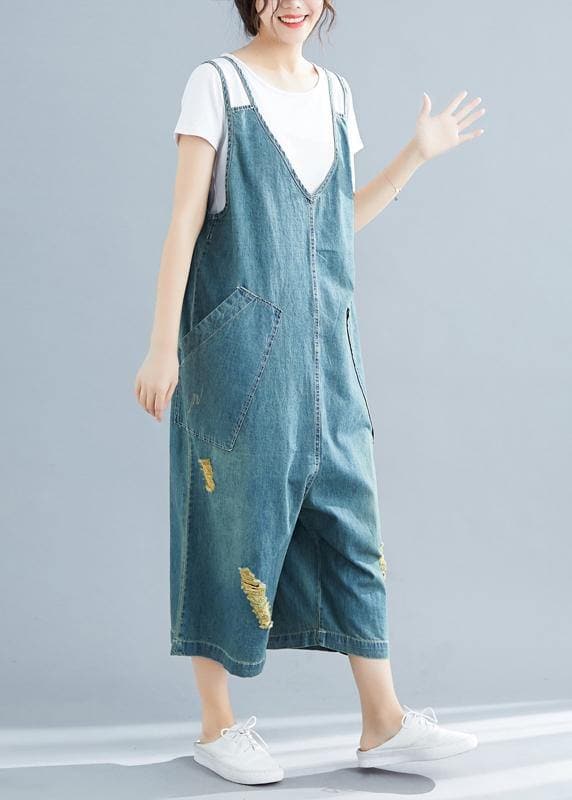 Loose denim blue cotton Tunics Korea loose jumpsuit pants JPTS190326