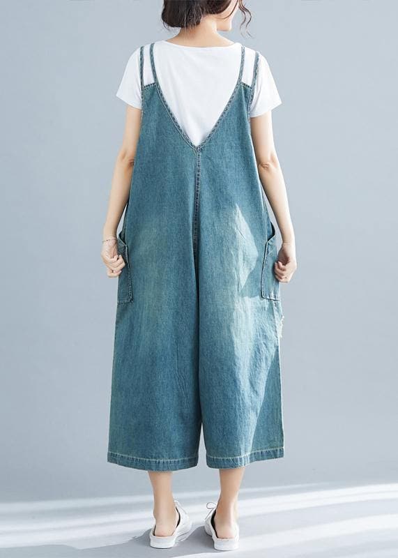 Loose denim blue cotton Tunics Korea loose jumpsuit pants JPTS190326