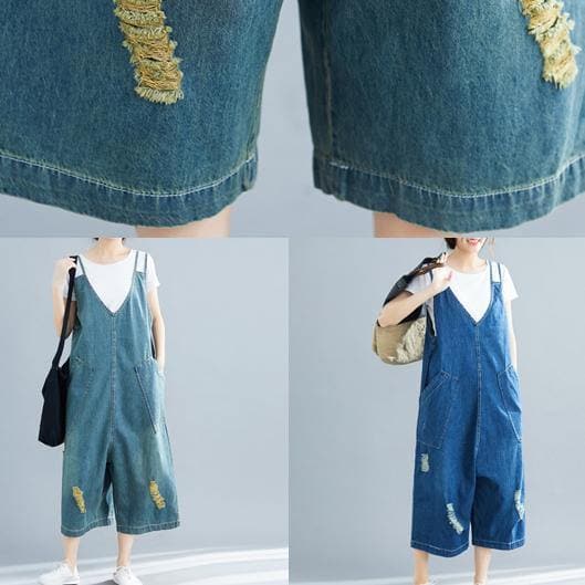 Loose denim blue cotton Tunics Korea loose jumpsuit pants JPTS190326