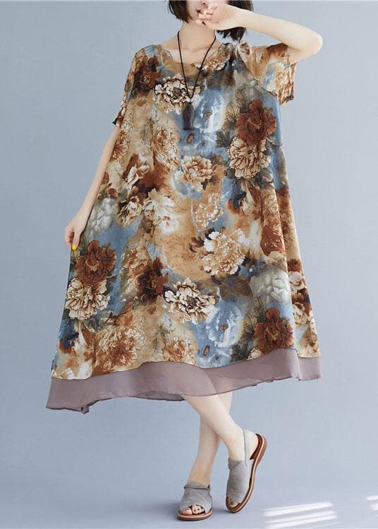 Loose floral clothes o neck short sleeve loose Dress SDL200425