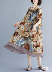 Loose floral clothes o neck short sleeve loose Dress SDL200425