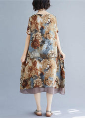 Loose floral clothes o neck short sleeve loose Dress SDL200425