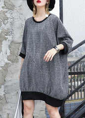 Loose gray cotton Blouse bracelet sleeved tunic summer top AT-HTP190411