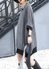 Loose gray cotton Blouse bracelet sleeved tunic summer top AT-HTP190411