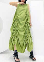 Loose green Cinched cotton dresses o neck sleeveless Maxi Dresses AT-SDL200617