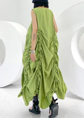 Loose green Cinched cotton dresses o neck sleeveless Maxi Dresses AT-SDL200617