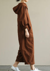 Loose hooded brown all-match long-sleeved ladies nine-point jumpsuit dylinoshop