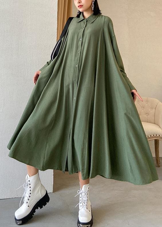 Loose lapel exra large hem clothes Runway army green Robe Dress AT-FDL200812