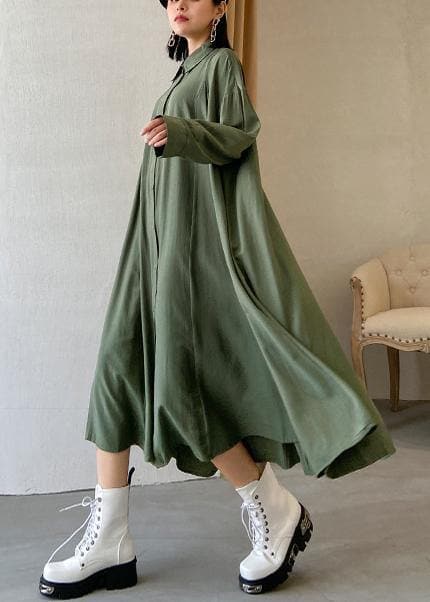 Loose lapel exra large hem clothes Runway army green Robe Dress AT-FDL200812