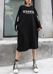 Loose o neck Cotton dresses Shirts black print Dresses AT-FDM191120