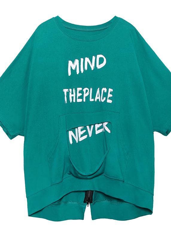 Loose o neck zippered cotton Tops blue green blouse AT-STP200508