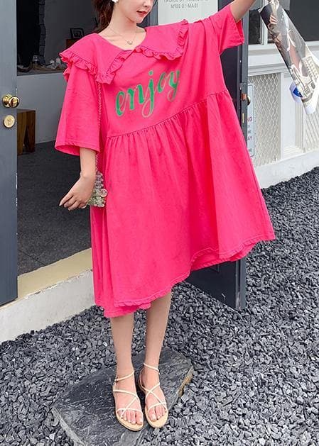 Loose rose Letter clothes For Women Ruffled Batwing Sleeve Dresses AT-SDL200707