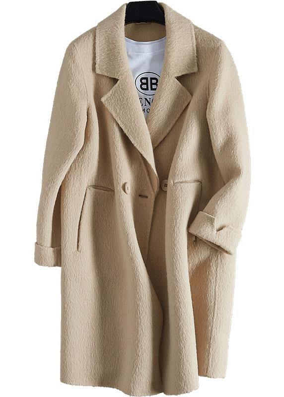 Luxury beige woolen outwear Loose fitting mid-length coats Notched jacket long sleeve TCT190821