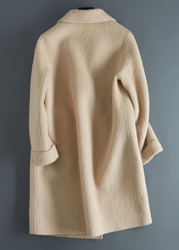 Luxury beige woolen outwear Loose fitting mid-length coats Notched jacket long sleeve TCT190821