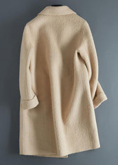 Luxury beige woolen outwear Loose fitting mid-length coats Notched jacket long sleeve TCT190821