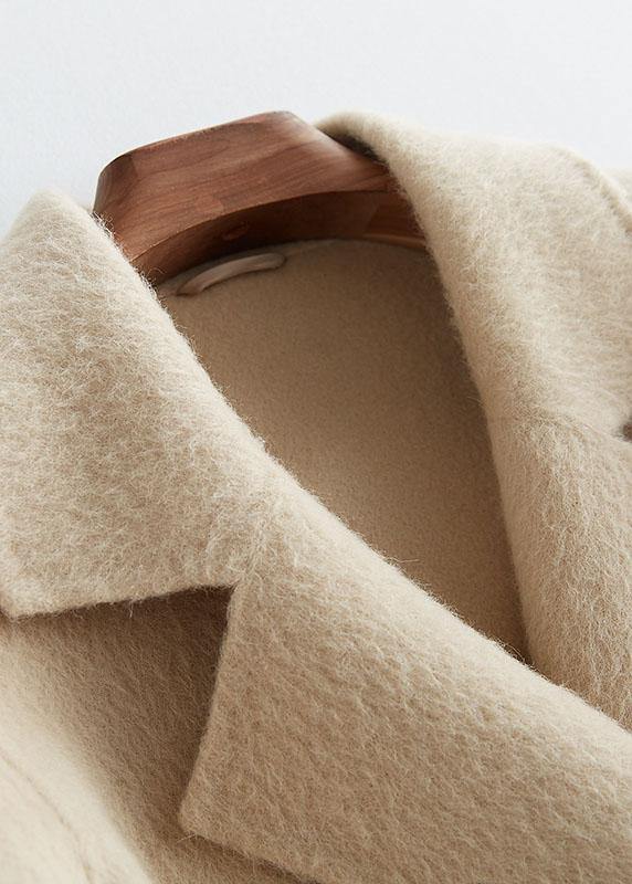 Luxury beige woolen outwear Loose fitting mid-length coats Notched jacket long sleeve TCT190821