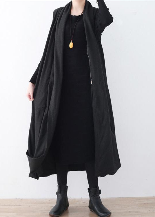 Luxury black woolen long coat oversized asymmetric hem maxi coat women sleeveless long jackets AM-CDG171124