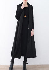 Luxury black woolen long coat oversized asymmetric hem maxi coat women sleeveless long jackets AM-CDG171124