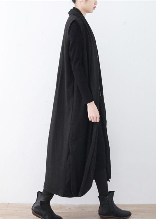 Luxury black woolen long coat oversized asymmetric hem maxi coat women sleeveless long jackets AM-CDG171124