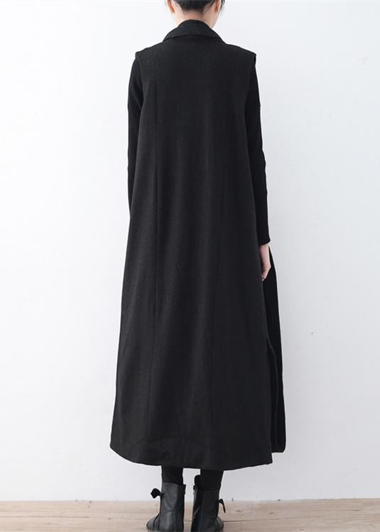 Luxury black woolen long coat oversized asymmetric hem maxi coat women sleeveless long jackets AM-CDG171124