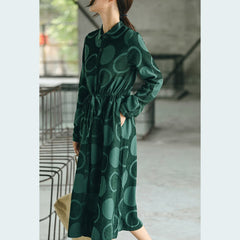 Luxury blackish green dotted  maxi coat casual Jacquard Peter pan Collar  Fine baggy dresses TCT180921