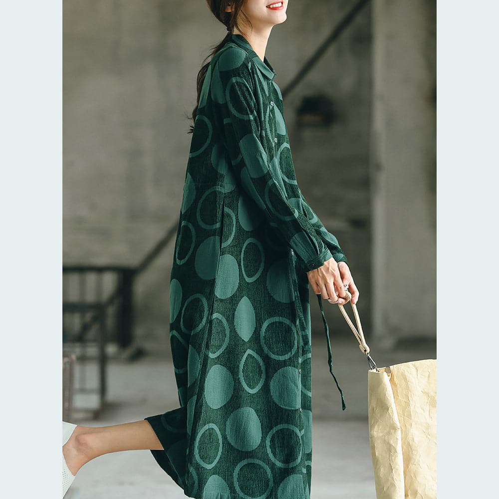 Luxury blackish green dotted  maxi coat casual Jacquard Peter pan Collar  Fine baggy dresses TCT180921