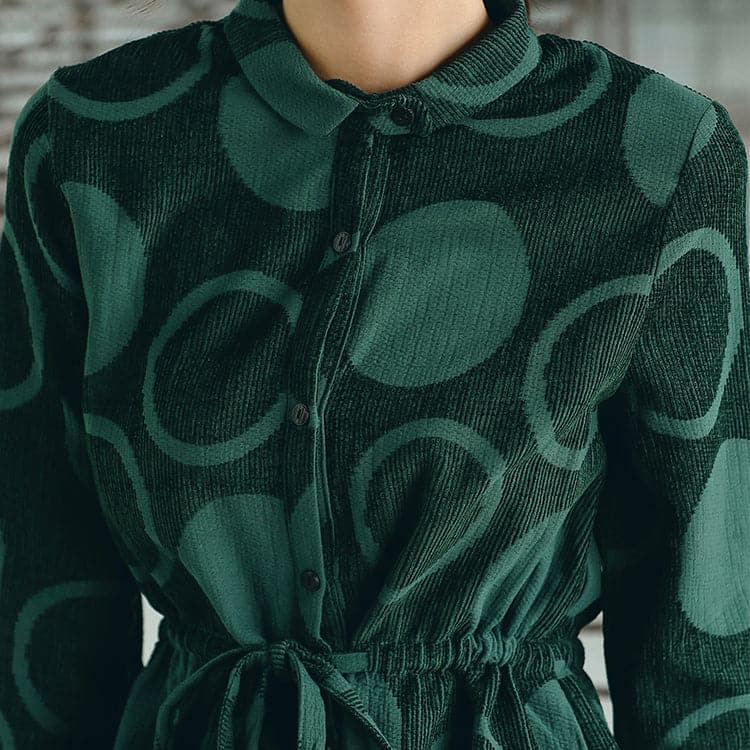 Luxury blackish green dotted  maxi coat casual Jacquard Peter pan Collar  Fine baggy dresses TCT180921