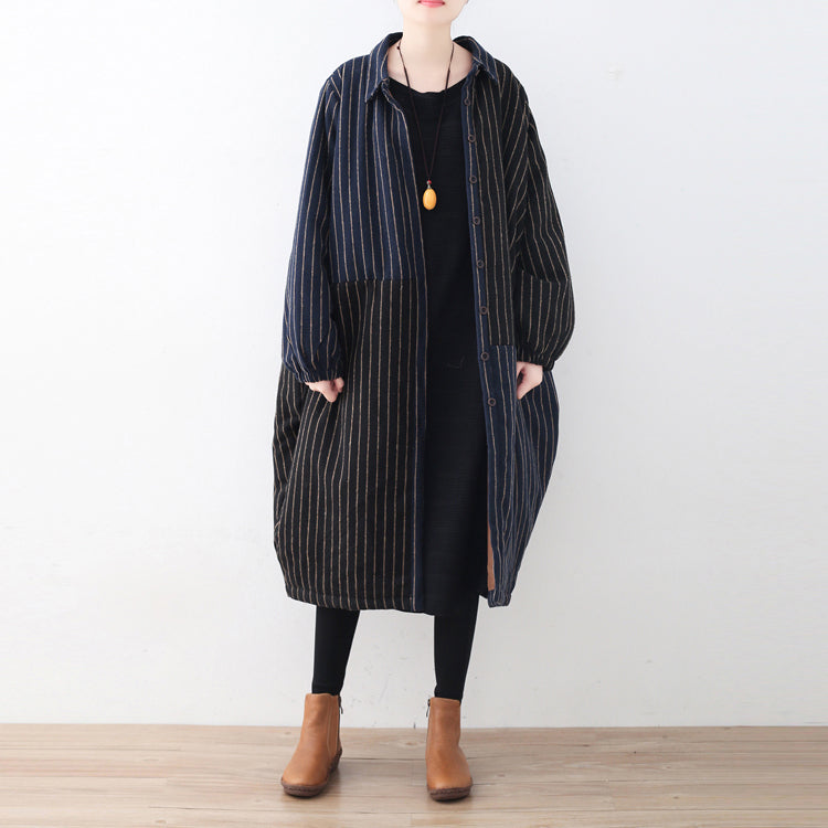 Luxury blue black striped down coat oversized woolen Puffers Jackets Fine patchwork winter outwear AM-DJK171124