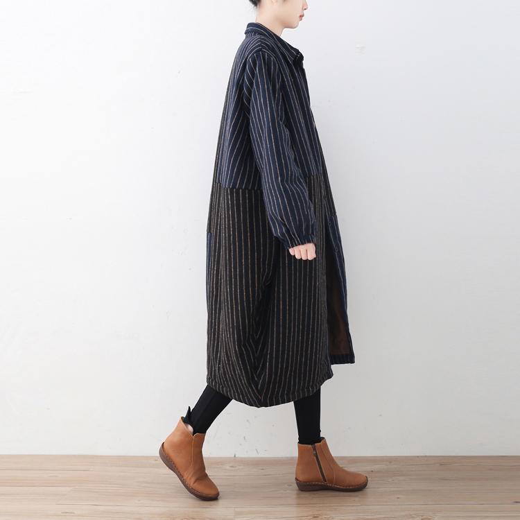 Luxury blue black striped down coat oversized woolen Puffers Jackets Fine patchwork winter outwear AM-DJK171124