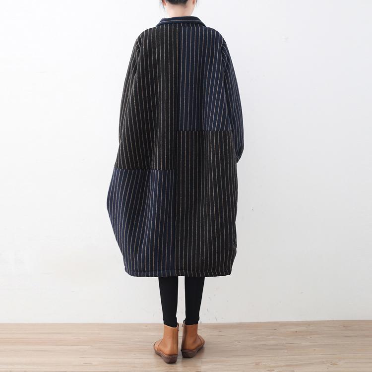 Luxury blue black striped down coat oversized woolen Puffers Jackets Fine patchwork winter outwear AM-DJK171124