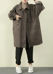 Luxury gray green casual outfit trendy plus size winter jacket lapel zippered overcoat TCT201218