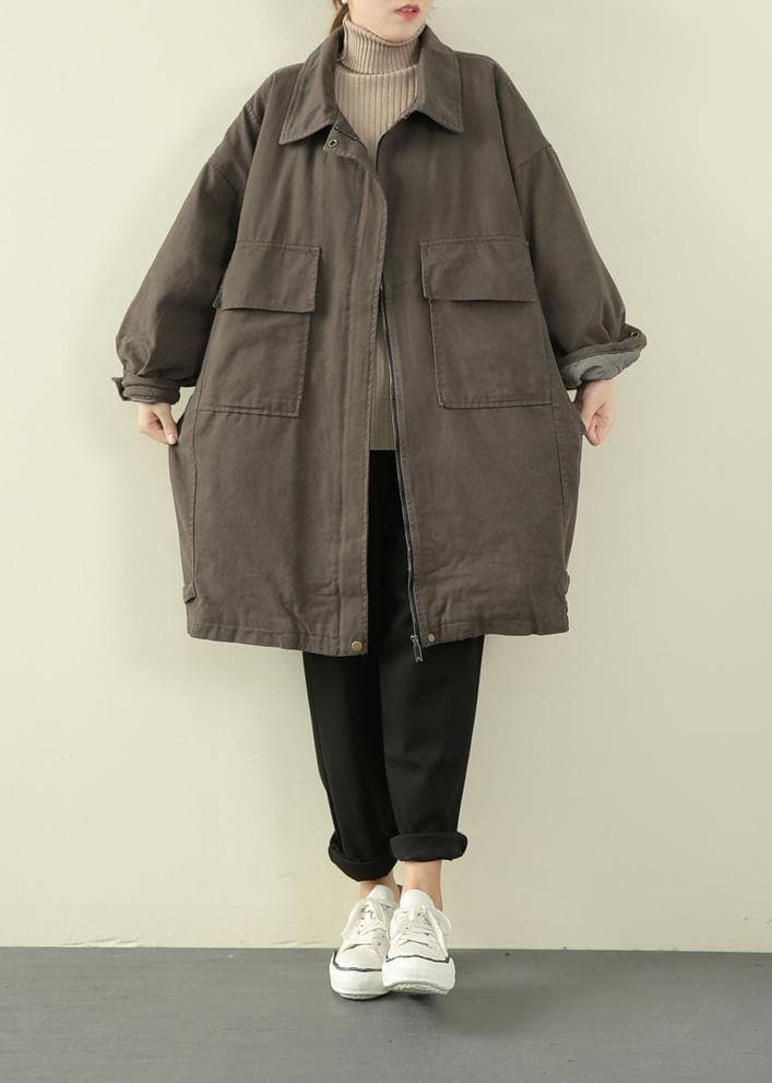 Luxury gray green casual outfit trendy plus size winter jacket lapel zippered overcoat TCT201218