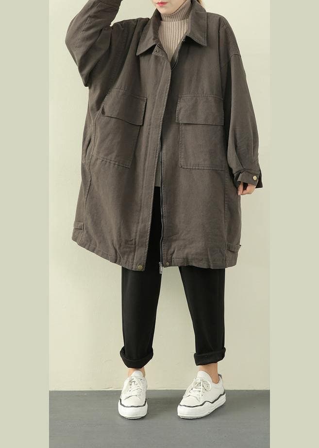 Luxury gray green casual outfit trendy plus size winter jacket lapel zippered overcoat TCT201218