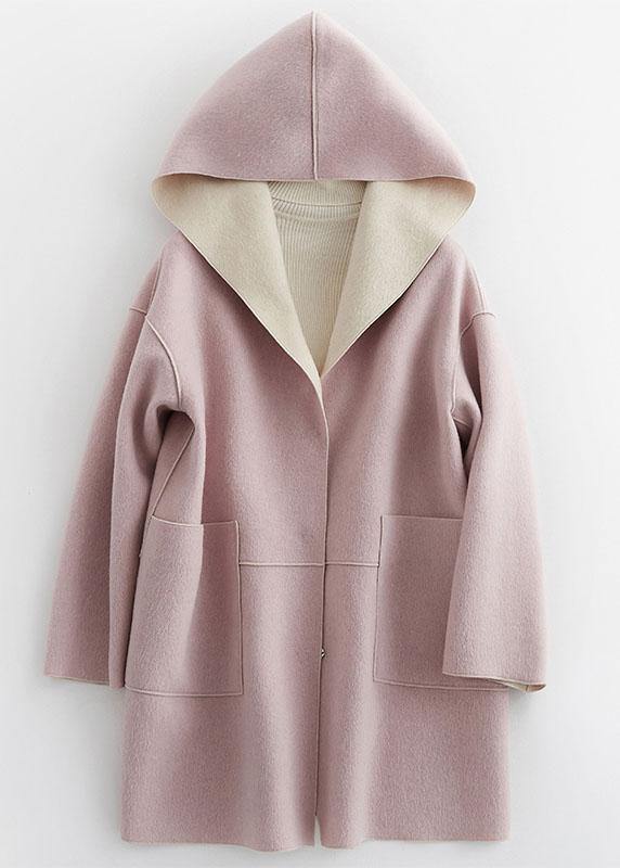 Luxury oversize winter coat hooded woolen outwear pink pockets wool coat TCT190821