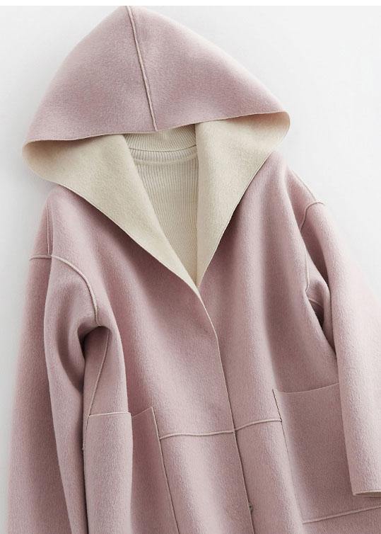 Luxury oversize winter coat hooded woolen outwear pink pockets wool coat TCT190821