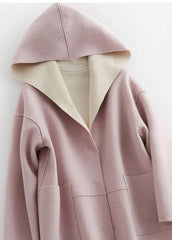 Luxury oversize winter coat hooded woolen outwear pink pockets wool coat TCT190821