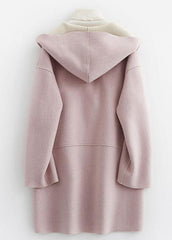 Luxury oversize winter coat hooded woolen outwear pink pockets wool coat TCT190821