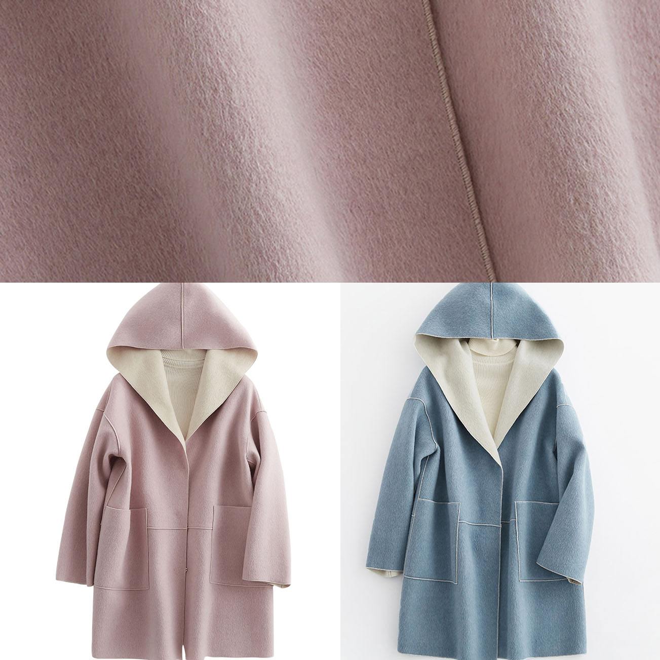 Luxury oversize winter coat hooded woolen outwear pink pockets wool coat TCT190821