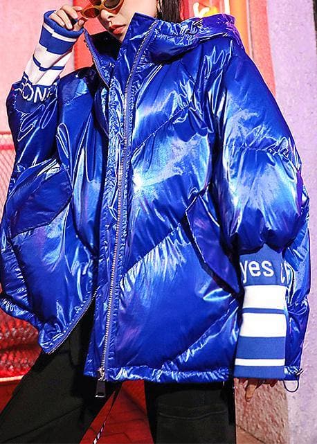 Luxury oversized winter jacket overcoat blue print hooded zippered winter parkas AT-DJK191113