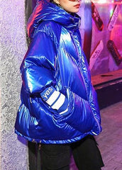 Luxury oversized winter jacket overcoat blue print hooded zippered winter parkas AT-DJK191113