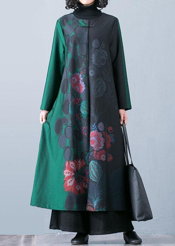 Luxury plus size maxi coat fall trench coats green prints o neck overcoat TCT190910