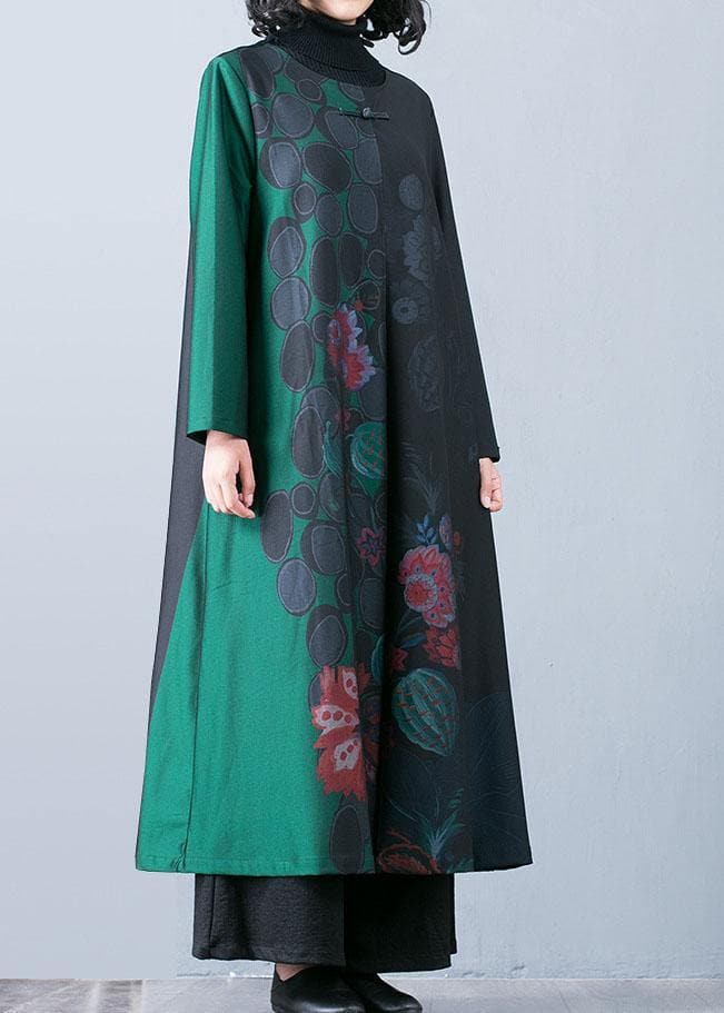 Luxury plus size maxi coat fall trench coats green prints o neck overcoat TCT190910